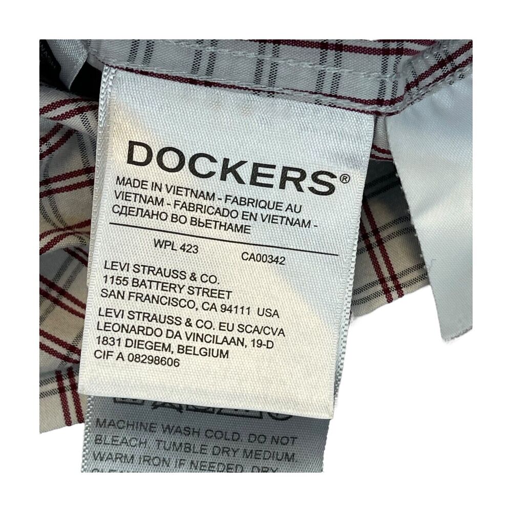 Dockers Shirt Men's Large White Red Plaid Cotton Stretch Long Sleeve Button-Down - Picture 7 of 8